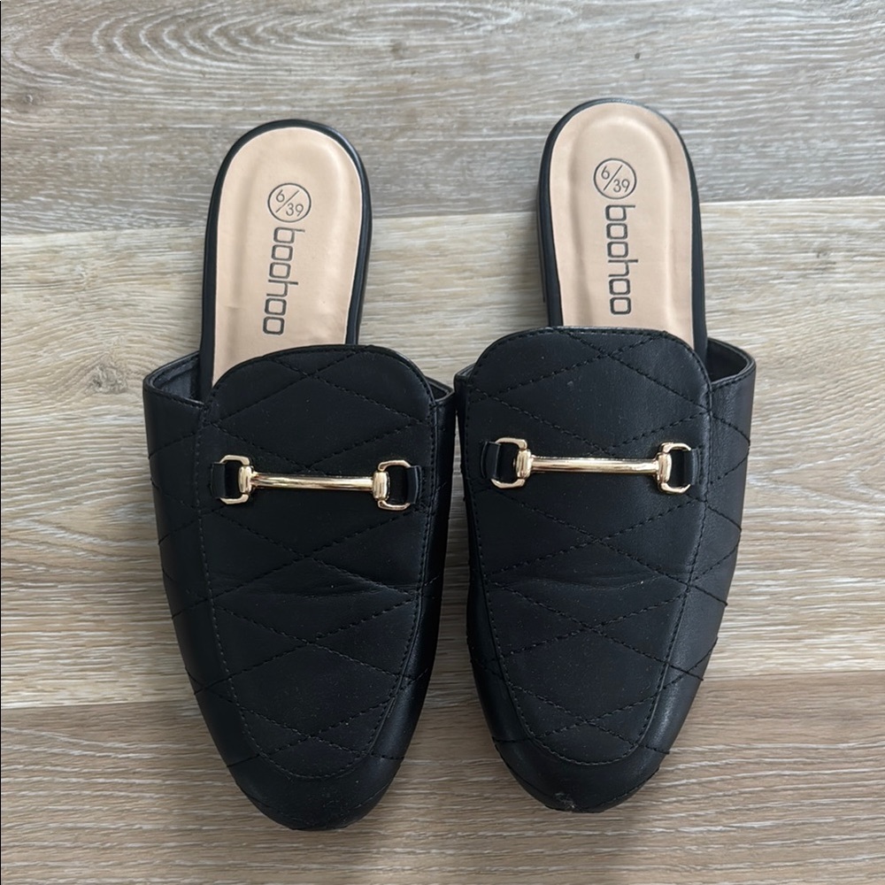 Boohoo Black Quilted Slip-On Loafers